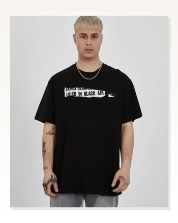 Baskılı Unisex Günlük Stil Siyah Bisiklet Yaka Oversize Tişört