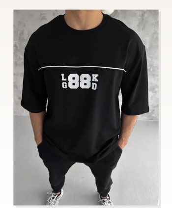 Baskılı Unisex Günlük Stil Siyah İkonik Logo Tasarım Tişört