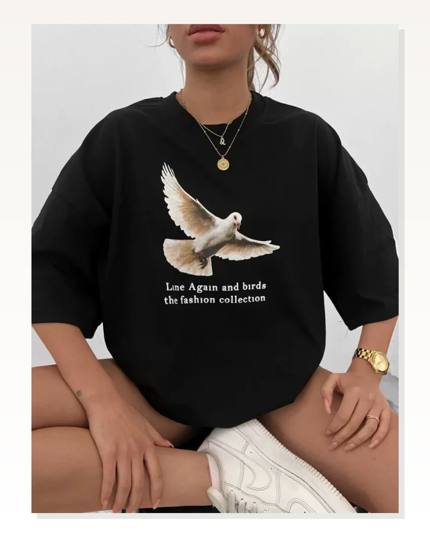 Baskılı Kadın Günlük Stil Siyah İkonik Silüet Rahat Kalıp Tişört Marketplace blank