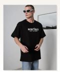 Baskılı Unisex Günlük Stil Siyah Bisiklet Yaka Oversize Tişört