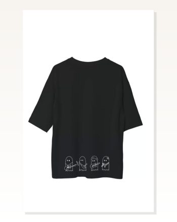 Baskılı Unisex Günlük Stil Siyah Shadow Effect Oversize Tişört