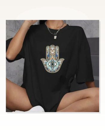 Baskılı Unisex Günlük Stil Siyah Matrix Dijital Oversize Tişört