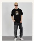 Baskılı Unisex Günlük Stil Siyah Bisiklet Yaka Oversize Tişört