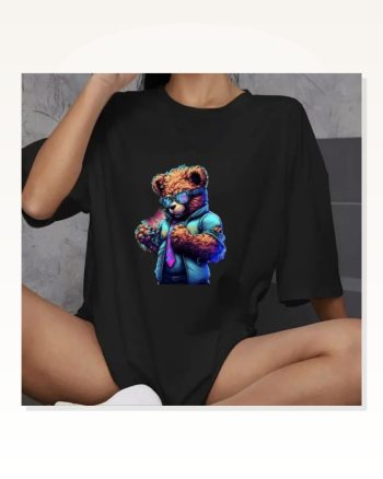Baskılı Unisex Günlük Stil Siyah Tipografi Tasarım Oversize Tişört