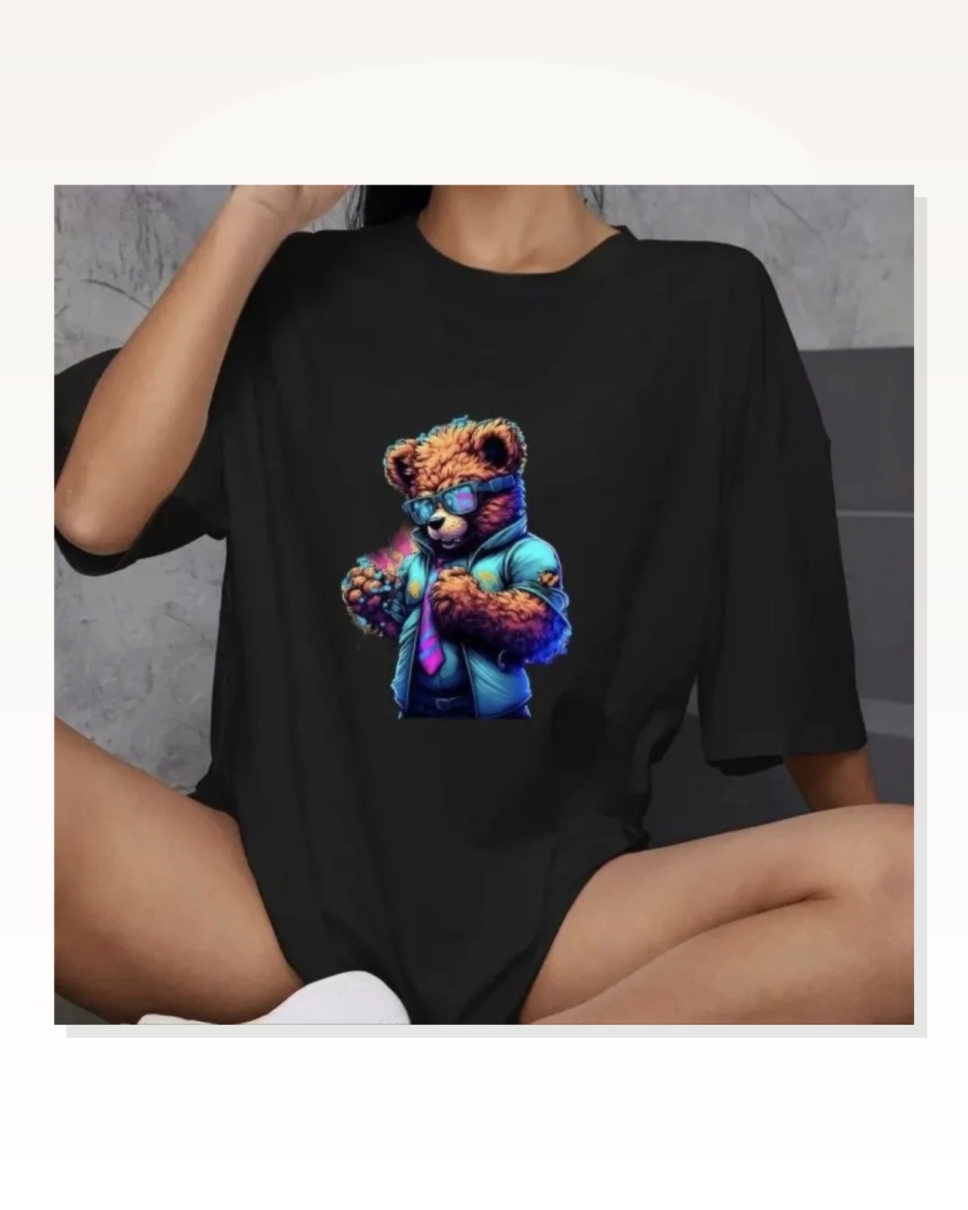 Baskılı Unisex Günlük Stil Siyah Tipografi Tasarım Oversize Tişört Marketplace blank