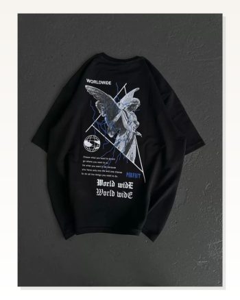 Baskılı Unisex Günlük Stil Siyah High-end Streetwear Oversize Tişört
