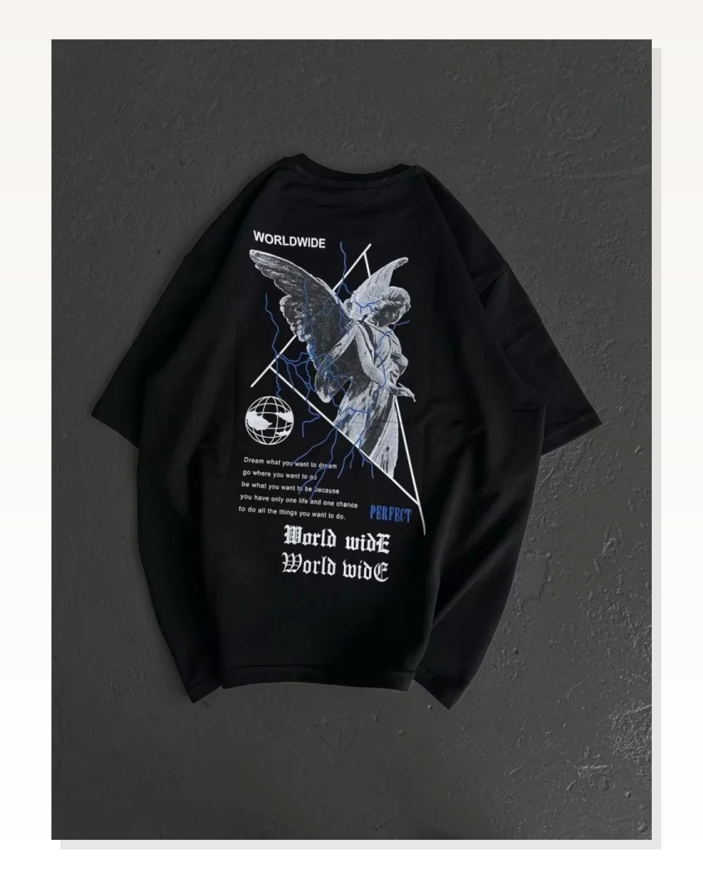 Baskılı Unisex Günlük Stil Siyah High-End Streetwear Oversize Tişört Marketplace blank
