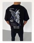 Desenli Unisex Günlük Stil Siyah Dark Edition Soyut Oversize Tişört Marketplace