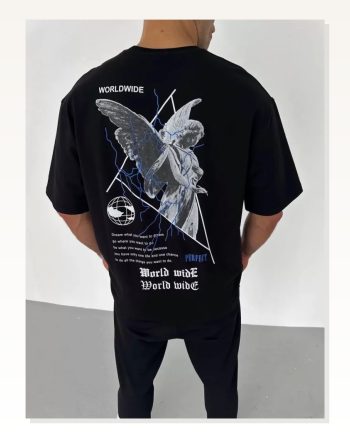 Desenli Unisex Günlük Stil Siyah Dark Edition Soyut Oversize Tişört