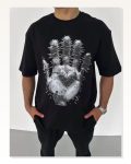 Grafik Baskılı Unisex Siyah Premium Dokuma Oversize Tişört Marketplace