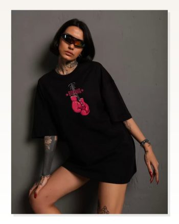 Baskılı Unisex Siyah Dark-mode Minimalist Oversize Tişört