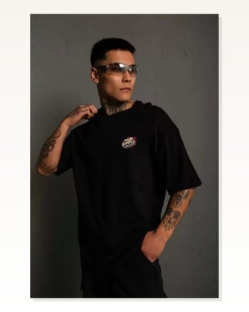 Baskılı Unisex Günlük Stil Siyah High-end Streetwear Oversize Tişört