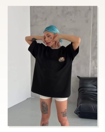 Baskılı Unisex Günlük Stil Siyah Grunge Kültürü İkonik Oversize Tişört