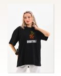 Baskılı Unisex Günlük Stil Siyah Matrix Stil Dijital Oversize Tişört Marketplace