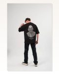 Soyut Desen Baskılı Unisex Günlük Stil Siyah Gece Modu Oversize Tişört Marketplace