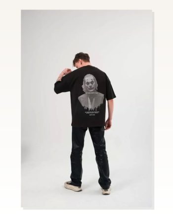 Soyut Desen Baskılı Unisex Günlük Stil Siyah Gece Modu Oversize Tişört