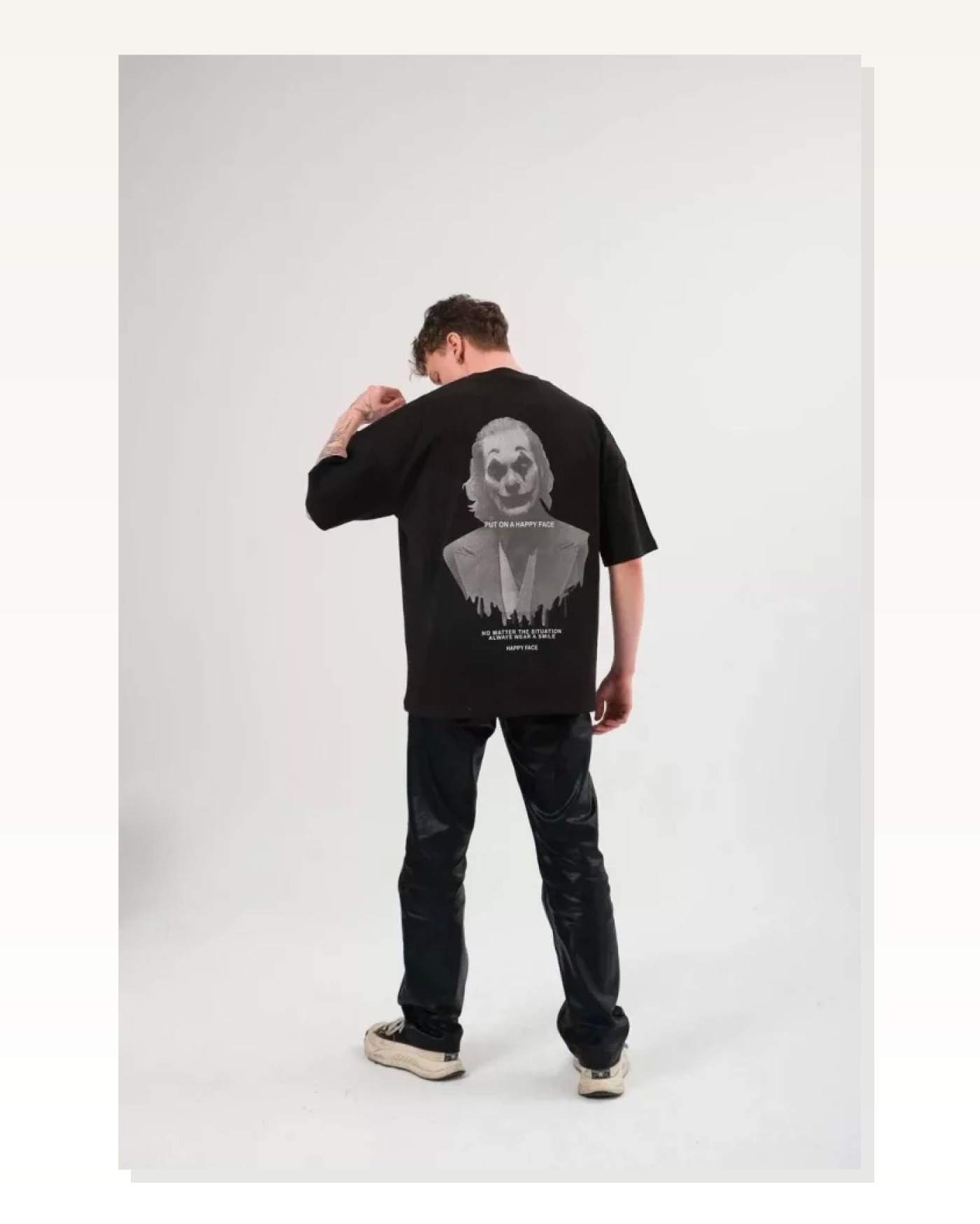 Soyut Desen Baskılı Unisex Günlük Stil Siyah Gece Modu Oversize Tişört Marketplace blank