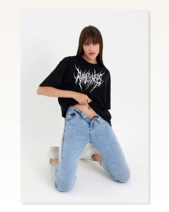 Baskılı Unisex Günlük Stil Siyah Karbon Siyahı Özel Seri Oversize Tişört