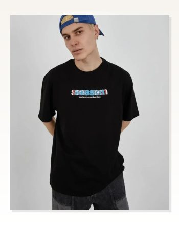 Baskılı Unisex Günlük Stil Siyah Bisiklet Yaka Oversize Tişört