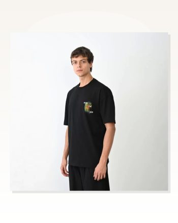 Baskılı Unisex Günlük Stil Siyah Midnight Koleksiyonu Oversize Tişört