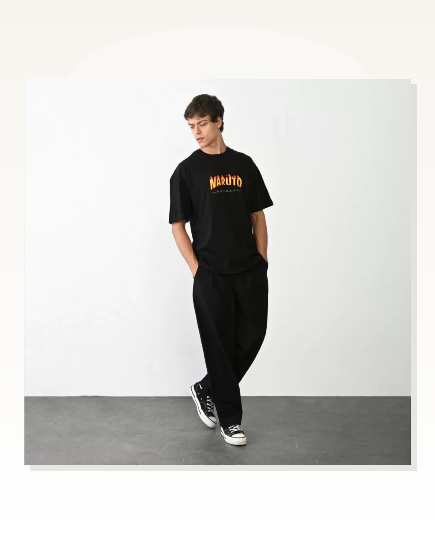 Baskılı Unisex Siyah Retro Futurist Desen Oversize Tişört Marketplace blank