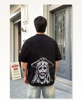 Baskılı Unisex Siyah Premium Seri Su Bazlı Oversize Tişört