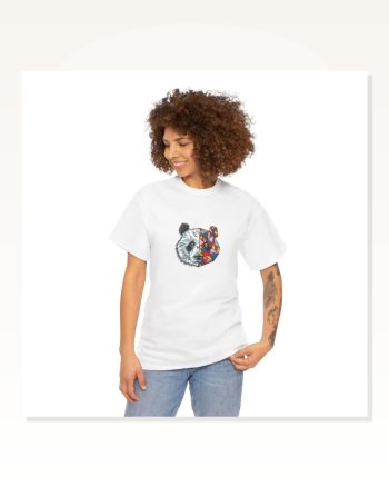 Baskılı Unisex Beyaz Minimalist Çizgi Tişört
