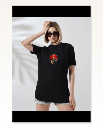 Kadın Baskılı Günlük Stil Siyah İkonik Logo Standart Kalıp Tişört