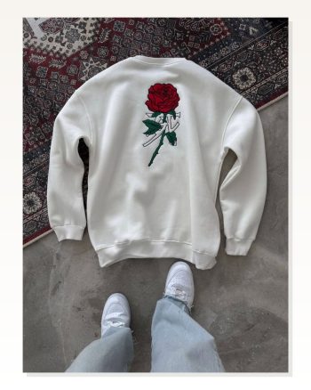Arka Baskılı Unisex Günlük Stil Beyaz Bisiklet Yaka Ön ve Sweatshirt