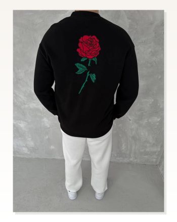 Arka Baskılı Unisex Günlük Stil Siyah Bisiklet Yaka Ön ve Sweatshirt