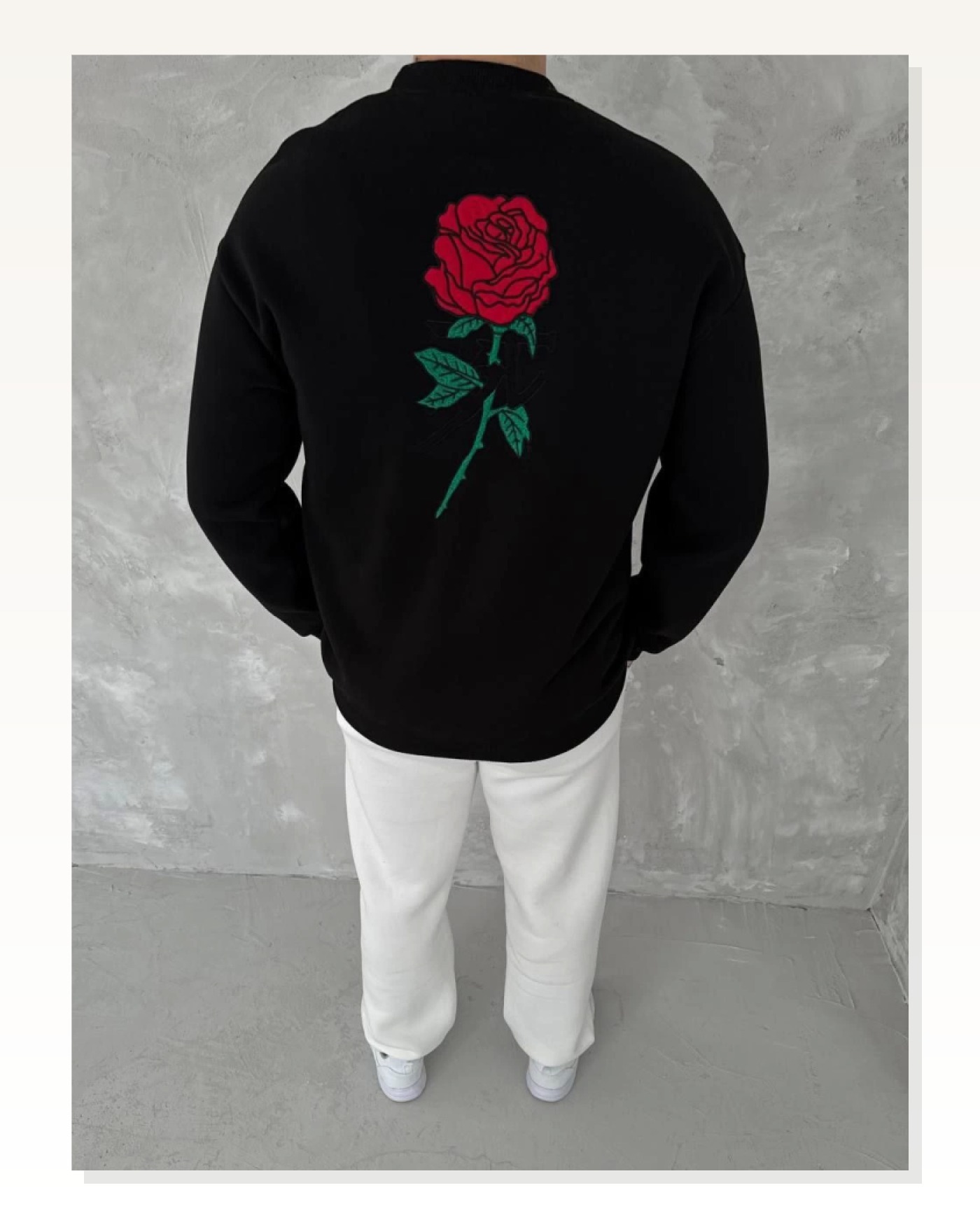 Arka Baskılı Unisex Günlük Stil Siyah Bisiklet Yaka Ön Ve Sweatshirt Marketplace blank