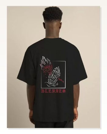 Unisex Günlük Stil Siyah Doğal Dokulu Bisiklet Yaka Oversize Tişört