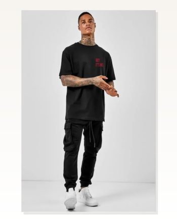 Unisex Gece Siyahı Premium Dokulu Bisiklet Yaka Oversize Tişört