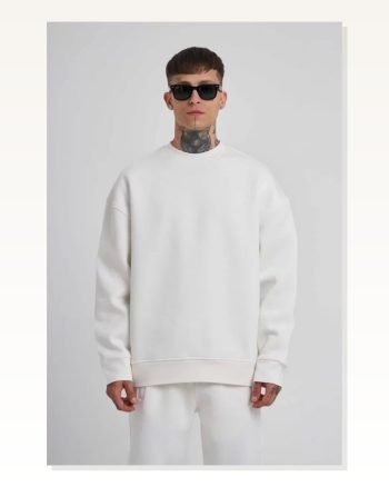 Unisex Biskilet Yaka Üç İplik Sweatshirt Beyaz