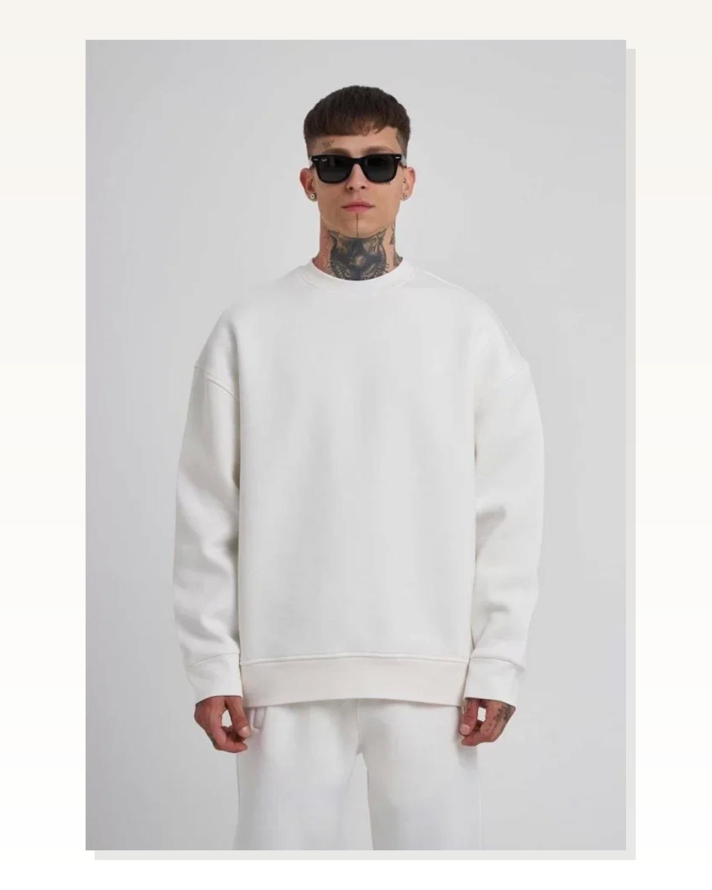 Unisex Biskilet Yaka Üç İplik SweatShirt - Beyaz Marketplace blank