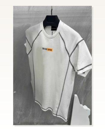 Unisex Dikişli Baskılı Oversize T-shirt Beyaz