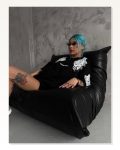 Baskılı Unisex Günlük Stil Flok Kabartma Desen Siyah Pamuklu Tişört