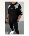 Unisex Flok Kabartma Baskılı T-Shirt – Siyah Marketplace