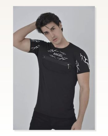 Unisex Günlük Stil Siyah Fermuar Aksesuarlı Modern Tasarım Tişört