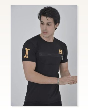Grafik Baskılı Unisex Günlük Stil Siyah Önü Fermuar Detaylı Tişört