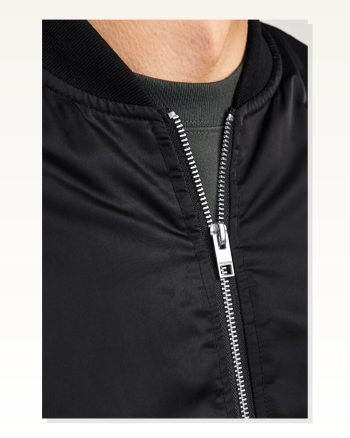 Unisex Şehir Stili Siyah İçi Astarlı Düz Bomber Ceket