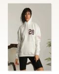 Baskılı Unisex Sokak Stili Beyaz Kapüşonlu Sweetshirt