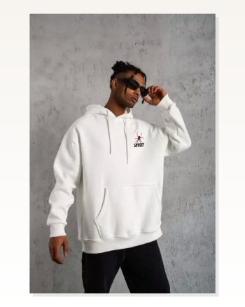 Kadın Baskılı Beyaz Minimalist Karakter Kapüşonlu Sweatshirt