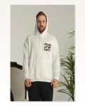 Baskılı Unisex Sokak Stili Beyaz Kapüşonlu Sweetshirt