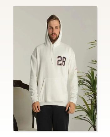 Baskılı Unisex Sokak Stili Beyaz Kapüşonlu Sweetshirt
