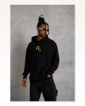 Kadın Baskılı Günlük Stil Siyah Eskiz Çizim Kapüşonlu Sweatshirt