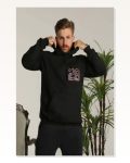 Baskılı Unisex Sokak Stili Siyah Kapüşonlu Sweetshirt Marketplace