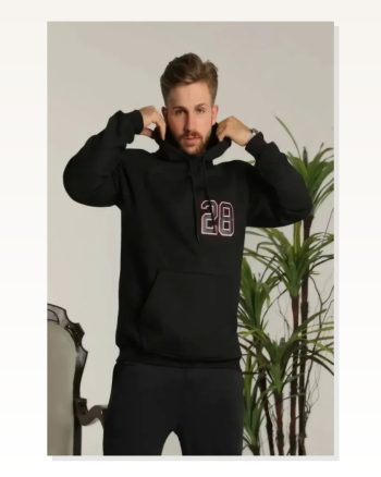 Baskılı Unisex Sokak Stili Siyah Kapüşonlu Sweetshirt