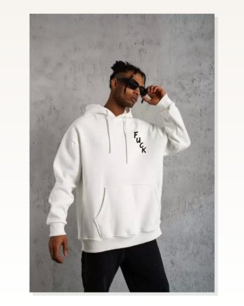 Kadın Desenli Beyaz Retro İllüstrasyon Uzun Kol Kapüşonlu Sweatshirt