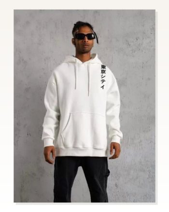 Kadın Günlük Stil Beyaz Vintage Poster Uzun Kol Kapüşonlu Sweatshirt